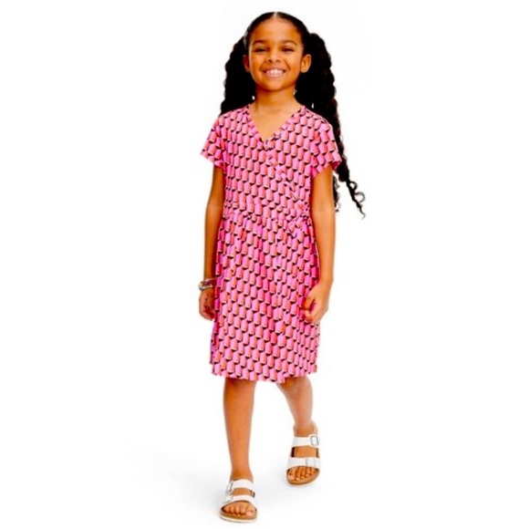 DVF for Target Kids Short Sleeve Pink Modern Geo faux wrap dress size 6/7 - Picture 6 of 11